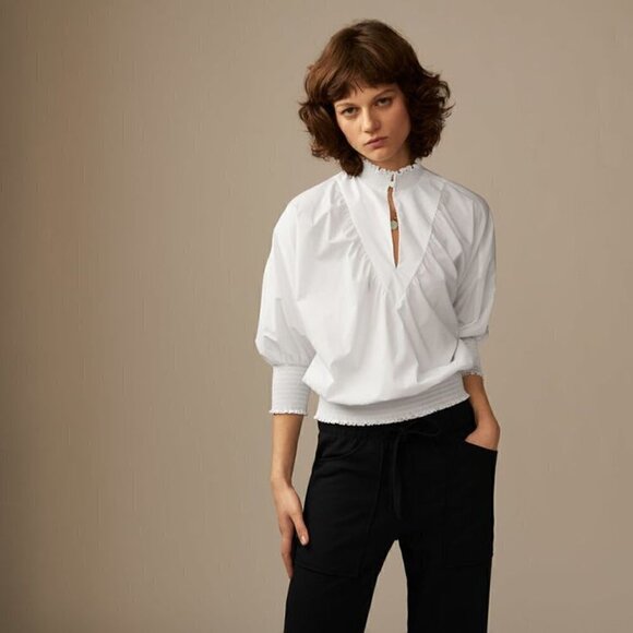 MAJE Blouse S NWT Libou Popeline Victorian Smocked Batwing Ecru White Luxury - Picture 1 of 16